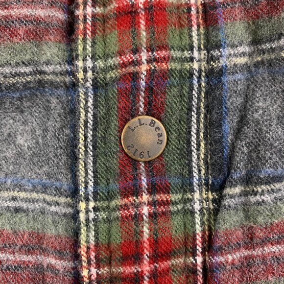 LL Bean Mens Sherpa-Lined Scotch Plaid Shirt Slightly Fitted Large Tall Gray Red - Picture 5 of 12